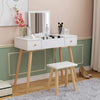 White Foldable Makeup Mirror Dressing Table Stool Set Office Desk Drawer Storage