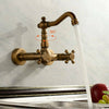 Wall Mount Antique Brass Swivel Bathroom Sink Faucet Basin Mixer Tap Dual Handle