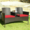 2-Seater Partner Bench Rattan Double Seat Chair Coffee Table Wicker Loveseat