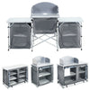 Portable Camping Kitchen Stand Storage Unit BBQ Cooking Station Table Windshield