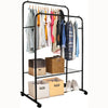 Deluxe Double-Rail Clothes Garment Hanging Drying Rack w/ 2 Tier Shoe Shelves