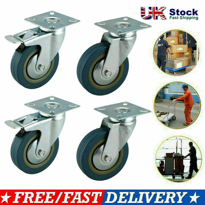 4pcs 100mm Heavy Duty Swivel Castor Wheels Trolley Furniture Caster Rubber 600kg