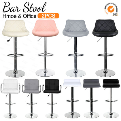 2×Bar Stools Leather Chairs Breakfast Chairs Swivel Gas Lift Kitchen Cushioned