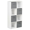 WHITE 8 CUBE MODULAR SHELVING DISPLAY UNIT 4 x GREY FABRIC STORAGE BOX