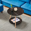2 tier Small Side Sofa Table with Storage Shelf for Living Room Marble Effect BN