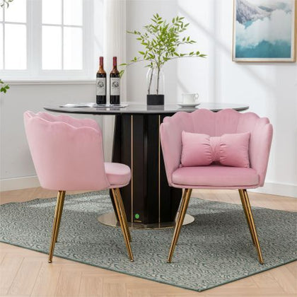 2pcs Velvet Dining Chairs Armchair Upholstered Accent Chair w/Gold Metal Legs HT