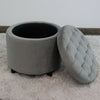 Grey Velvet Round Ottoman Storage Seat Stool.Traditional padded & tufted seat.