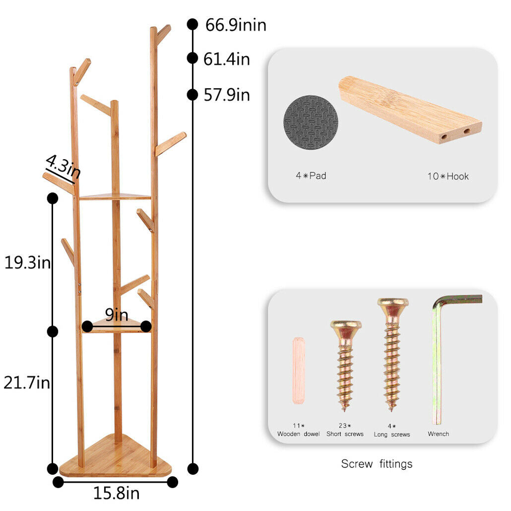 9 Hooks Coat Stand Bags Jacket Hallway Studio Tree Rack Clothes Hanger Organizer