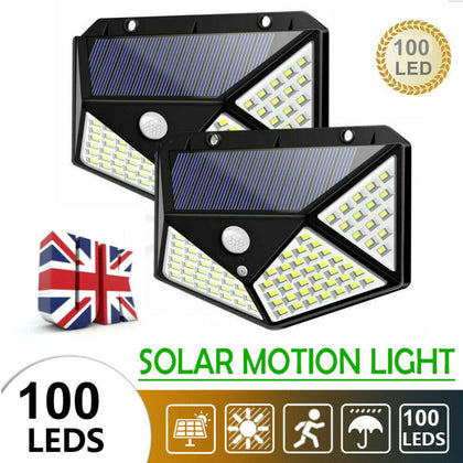 2x 100 LED Solar Power PIR Motion Sensor Wall Light Outdoor Garden Security Lamp