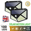 2x 100 LED Solar Power PIR Motion Sensor Wall Light Outdoor Garden Security Lamp