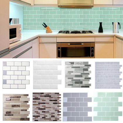 3D Self Adhesive Kitchen Wall Tiles Bathroom Mosaic Tile Sticker Peel &Stick DIY