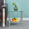 2 Tier Sofa Bed Side Table with Storage Shelf Square Glass Living Room Bedroom