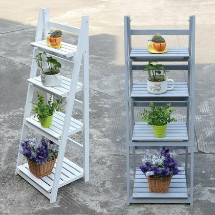 4 Tier Wooden Ladder Bookcase Shelving Shelf Unit Plant Flower Display Rack Home