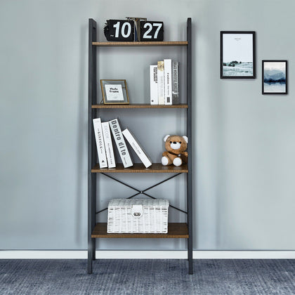 4 Tier Ladder Shelf Storage Rack Bookshelf Bookcase Metal Frame Display Stand