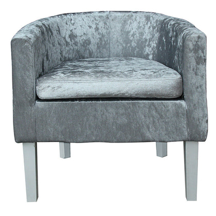 Crushed Velvet Fabric Silver Grey Tub Chair Armchair Home Cafe Lounge Bedroom