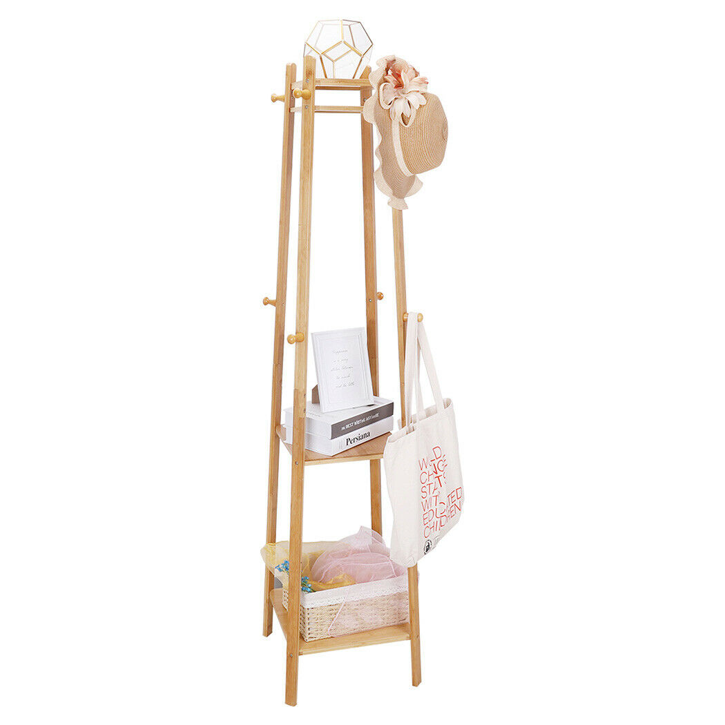 Entryway Hats Coats Rack with Shoes Shelf Set Storage Hallway Organizer Bamboo