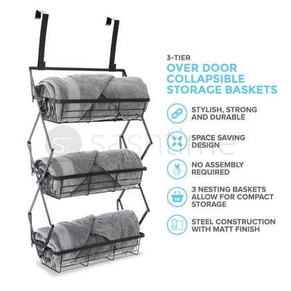Hanging Storage Basket Rack Over Door Tidy Kitchen Bathroom Space Saving Bin