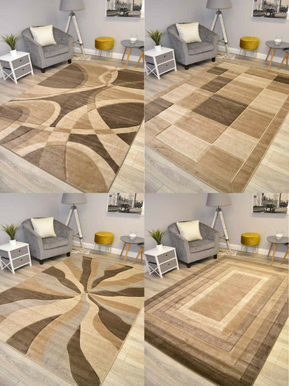 Brown Taupe Beige Floor Rug Small Extra Large Sizes Thick Soft Pile Mat Cheap UK