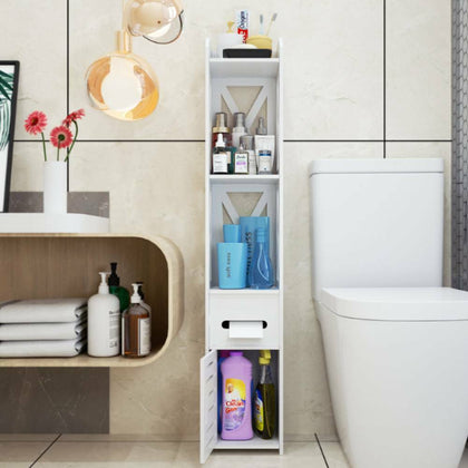 4 Tiers Modern Bathroom Furniture Cabinet Wood Slim Shelf Cupboard Storage Unit