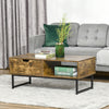 Coffee Table Wood Finish Metal Frame Sofa Table with Drawer & Shelf Brown