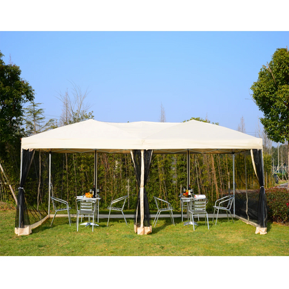 Beige Pop Up Gazebo 6x3 Waterproof Canopy Marquee Camping Tent Garden Portable