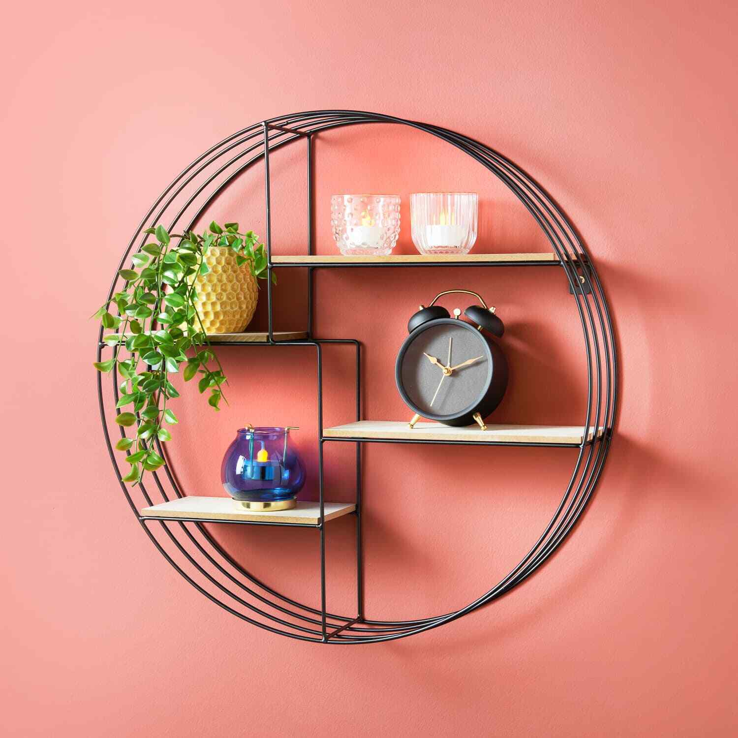 Round Multi Section Shelf Metal Wire Wall Mounted Floating Shelves Display Unit