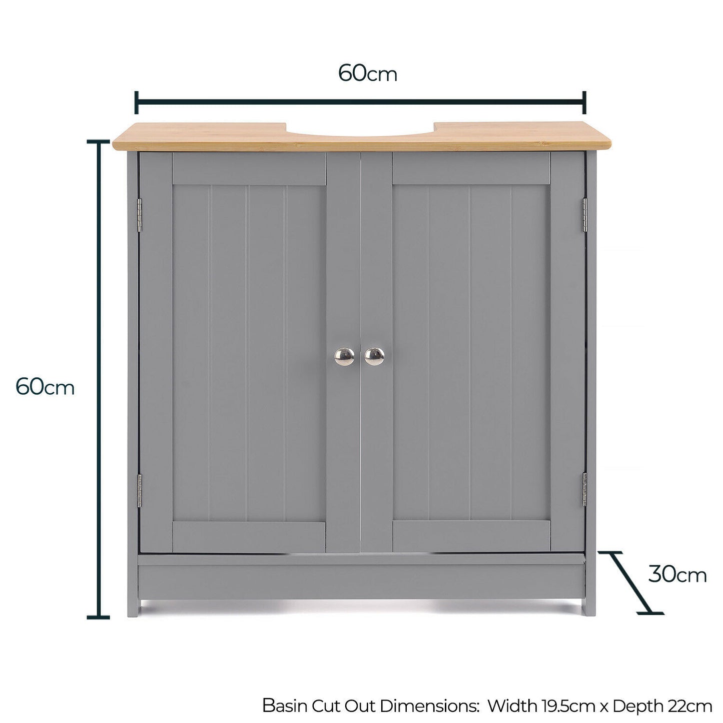 Bathroom Under Sink Cabinet Grey Bamboo Wooden Storage Cupboard Unit Christow
