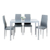 Classic Glass Dining Table and 4 Chairs PU Leather Set Kitchen Home Furniture