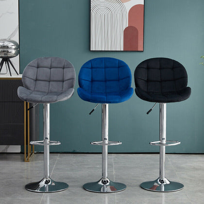 2Pcs Bar Stools Square Pattern Backrest Velvet Kitchen Bar Gas Lift Chair Morden