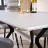 White Dining Kitchen Table Set with 4 Grey Quilted Fabric Chairs Black Metal Leg