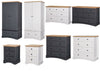 Carden Bedroom White Dark Grey Double Wardrobe 3+2 7 Drawer Bedside Cabinet
