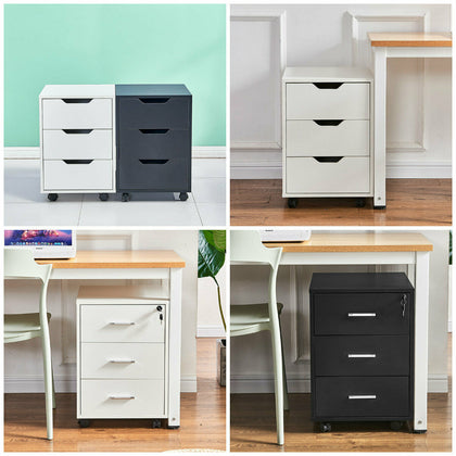 White/Black 3 Drawers Mobile File Cabinet Side End Table Storage Cabinet Office