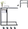 Bed/Sofa Side Table C-Shaped Industrial Coffee Snack End Table w/Storage Castors