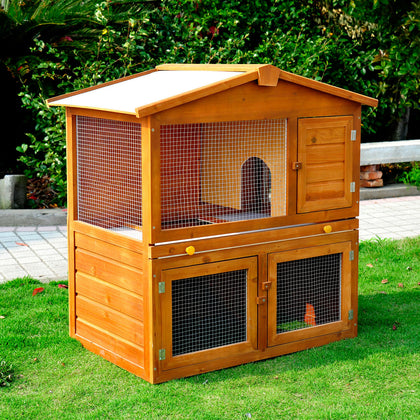 Rabbit Guinea Pig Ferret Hutch House Cage Pen With Built In Run Running New