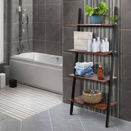 4 Tier Wooden Wall Leaning Ladder Shelf Display Unit Bookcase Storage Shelves