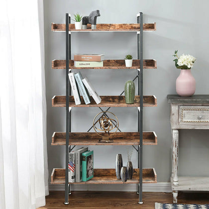 Rustic Wood Metal Storage Shelves Bookcase Hallway Shelving Unit Display Rack
