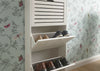 Shoe Storage Cabinet 3 Tier Grey Slatted Cupboard Doors Scandanavian Style