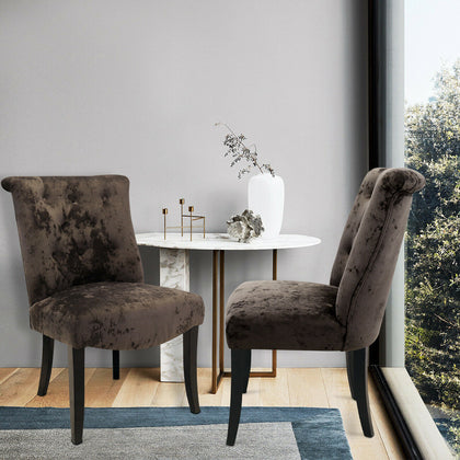 2x Dining Chairs Set Velvet Soft Padded Seat Wood Legs Office Home Kitchen Chair
