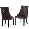 Retro Velvet Button Back Knocker Dining Chairs Wooden Legs 2/4 PCS Dinner Seat