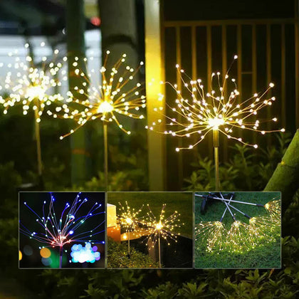 2X 120LED Garden Path Lights Solar Power Firework Lamp Starburst Stake Outdoor