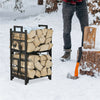 2 Tier Indoor Firewood Rack Log Storage Fireside Lumber Holder with 4 Fire Tools