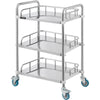 Mobile Rolling Cart 3-Tiers Stainless Steel Lab Medical Rolling Trolley Cart
