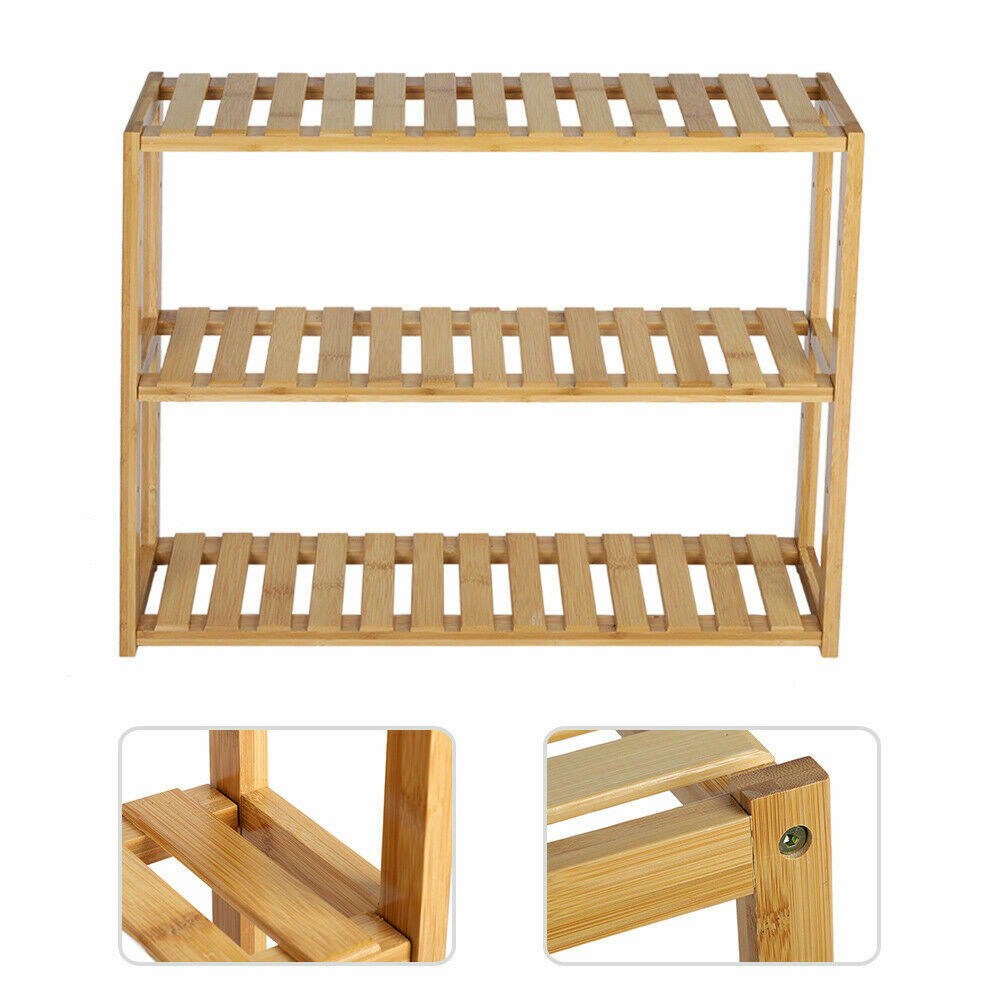 03 Tier Natural Bamboo Wooden Shoe Rack Bench Organiser Stand Storage Shelf Seat