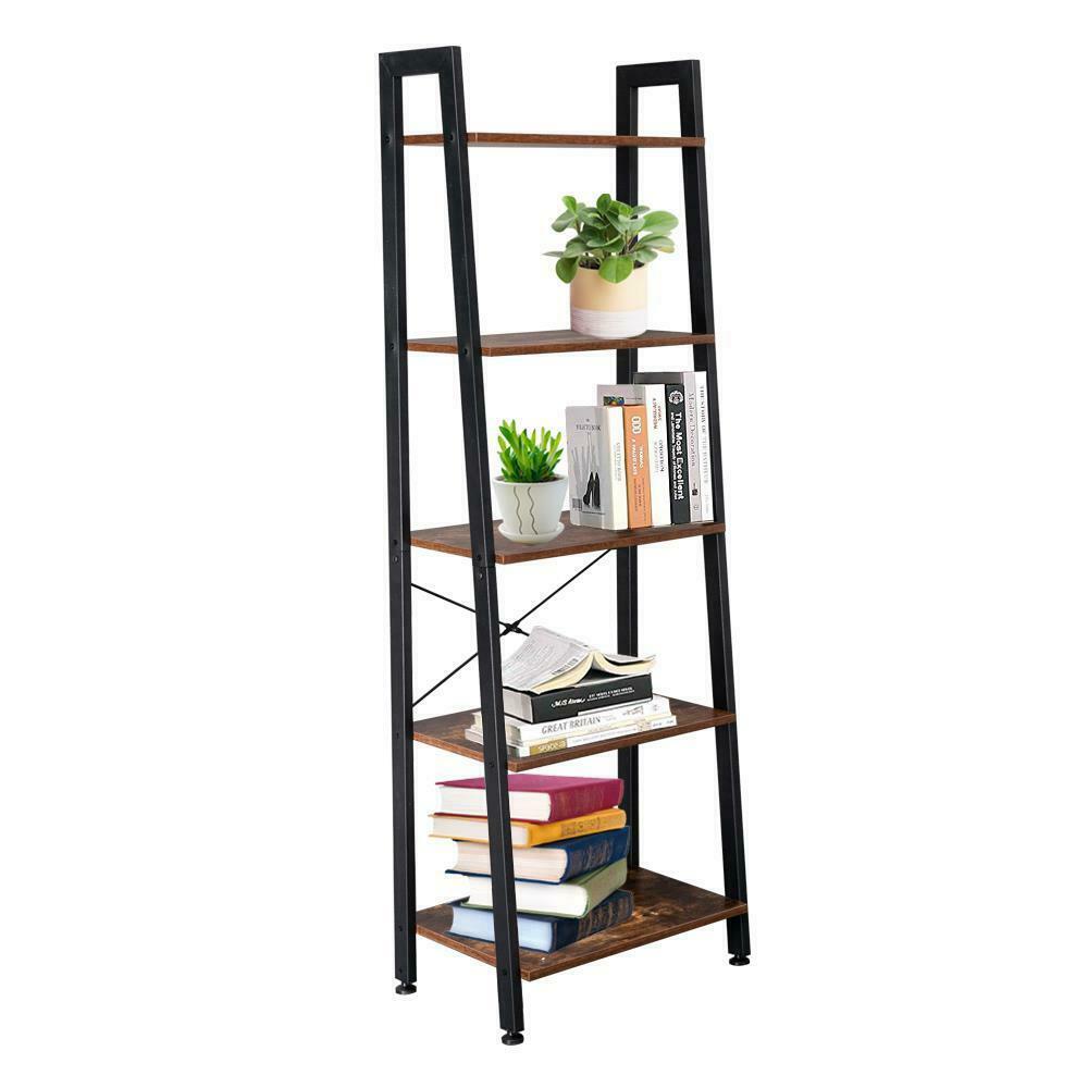5-Tier Ladder Shelf Bookcase Bookshelf Plant Flower Stand Storage Metal Frame