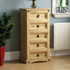 Corona 5 Drawer Chest Distressed Waxed Solid Wood Pine Storage Bedroom Furniture