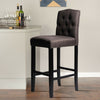 Fabric Upholstered Buttoned Bar Stool Breakfast Bistro Pub Chair With Wooden Leg