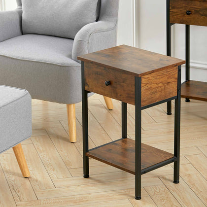 Rustic Wooden Side Table with 1 Drawer&Shelves End Table for Bedroom Living Room