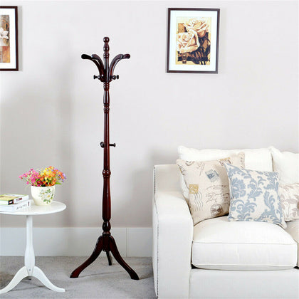 Retro Hall Tree Hat Coat Stand Jacket Clothes Rack Umbrella with Shelves Hooks