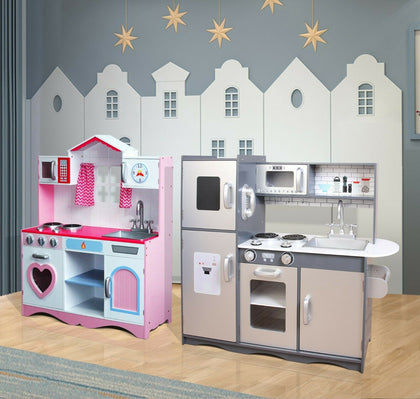 MCC® Large Kids Wooden Play Kitchen, Children's Play Pretend & Utensils Toys