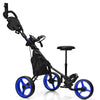 3 Wheels Golf Push Cart Golf Pull Trolley 4 Height Positions W/ Umbrella Holder